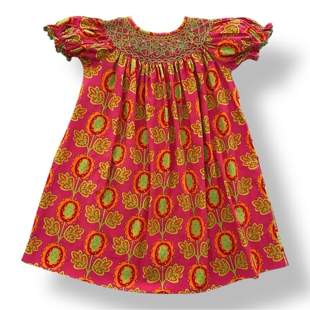 ANAVINI | Pink and Orange Floral Smocked Dress (2T)